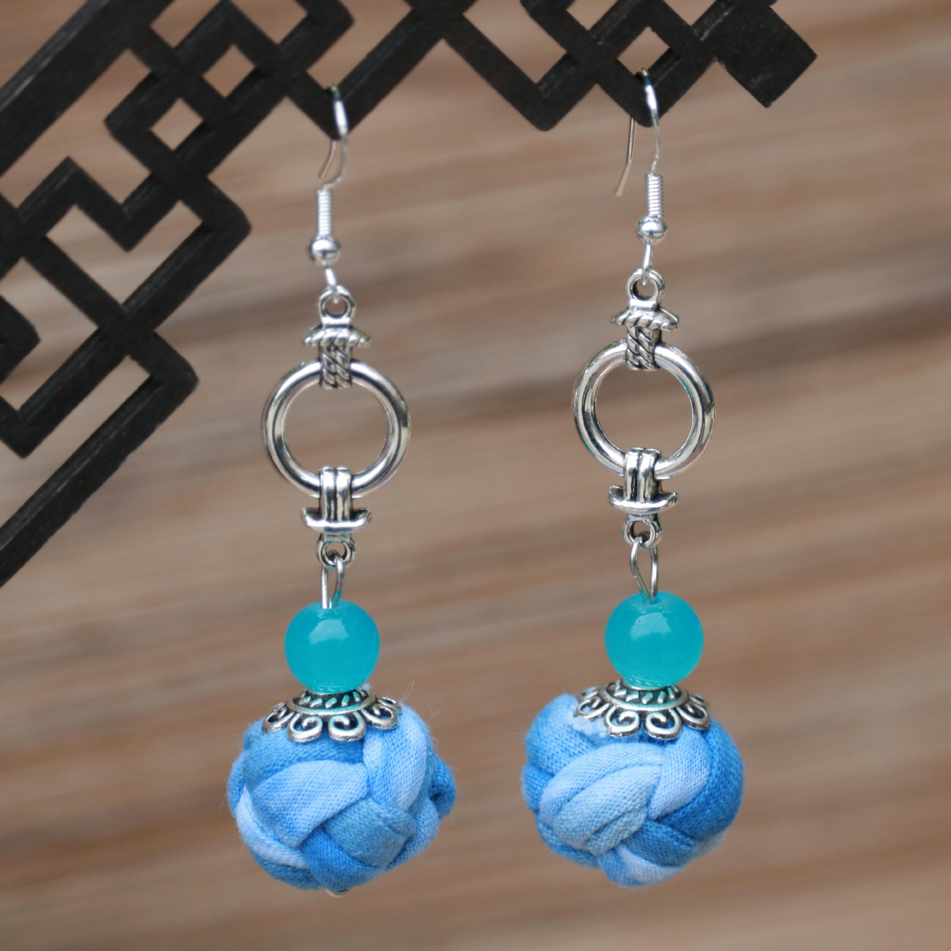 Wholesale Ethnic Style Women' s Blue-Dyed Fabric Earrings  Tie-Dye Mid-Length Earrings