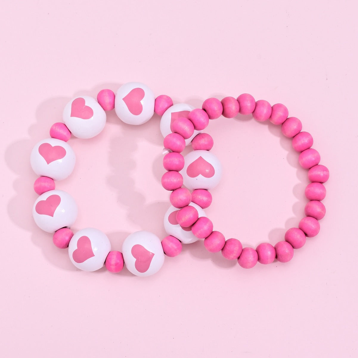 Wholesale New style fresh sweet wooden beads heart-shaped printed round beads beaded bracelet for girlfriend Valentine's Day bracelet suit