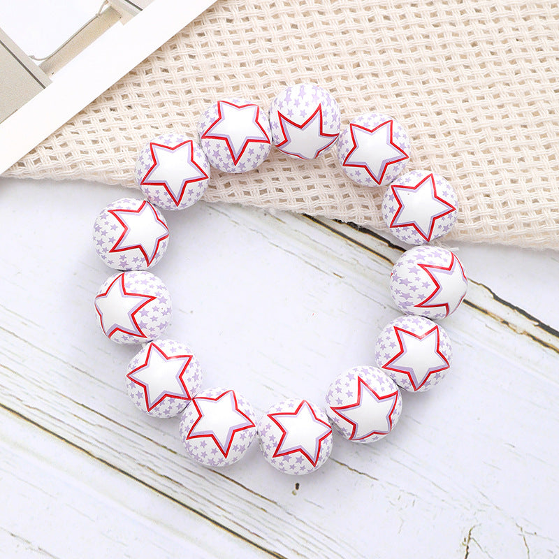 Wholesale American Independence Day Star Stripe Wooden Beaded Bracelet