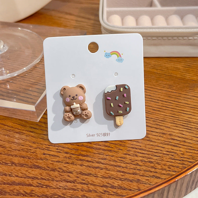 Wholesale Candy Color Rabbit Bear Ice Cream Match Color Strawberry Fruit Resin Earrings