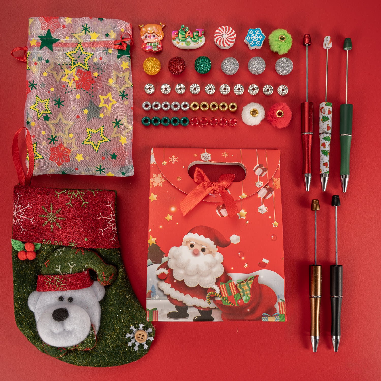 Wholesale Beadable Pens Christmas DIY Socks Box Wooden Beads Large Hole Beads Plush Beads Handmade Bead Pens