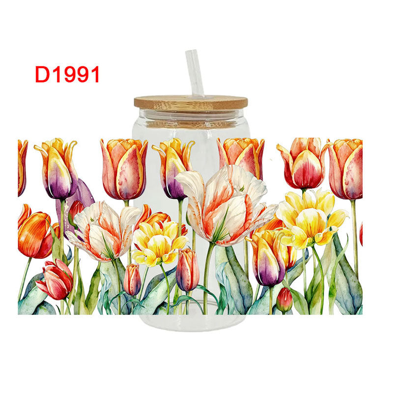 Wholesale Colorful Butterfly Flowers 16oz Cup UV DTF Wraps