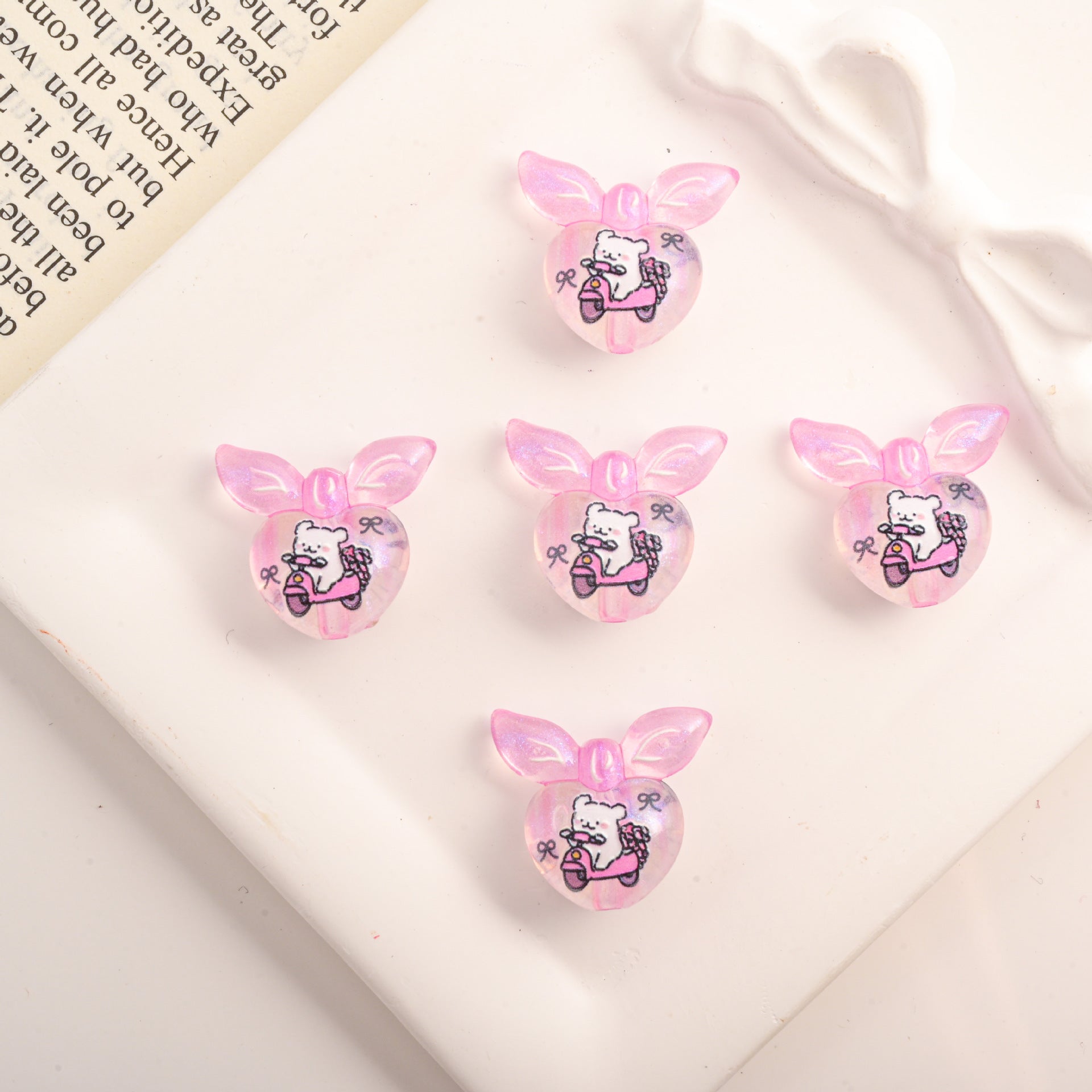 Wholesale 10pcs Acrylic DIY Accessories Gradient Cartoon Heart Beads with Vertical Holes Beadable OLY Exclusive