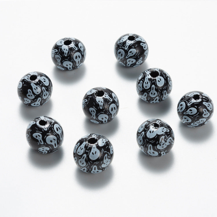 Wholesale 10pcs Halloween Colorful Pattern Wooden Beads