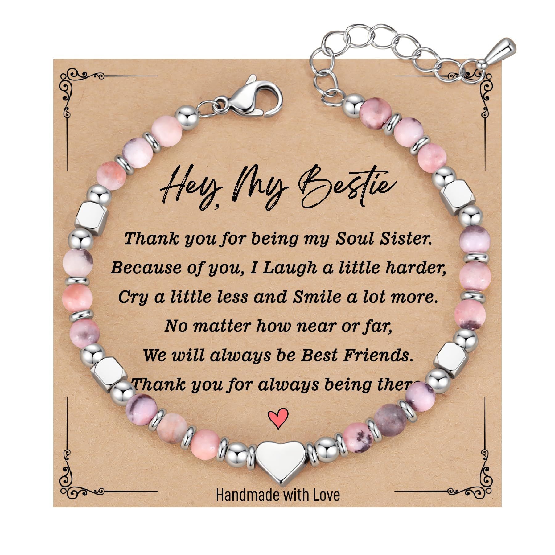 Wholesale  Natural Stone Crystal Peach Heart Colorfuled Beaded Stainless steel Bracelet