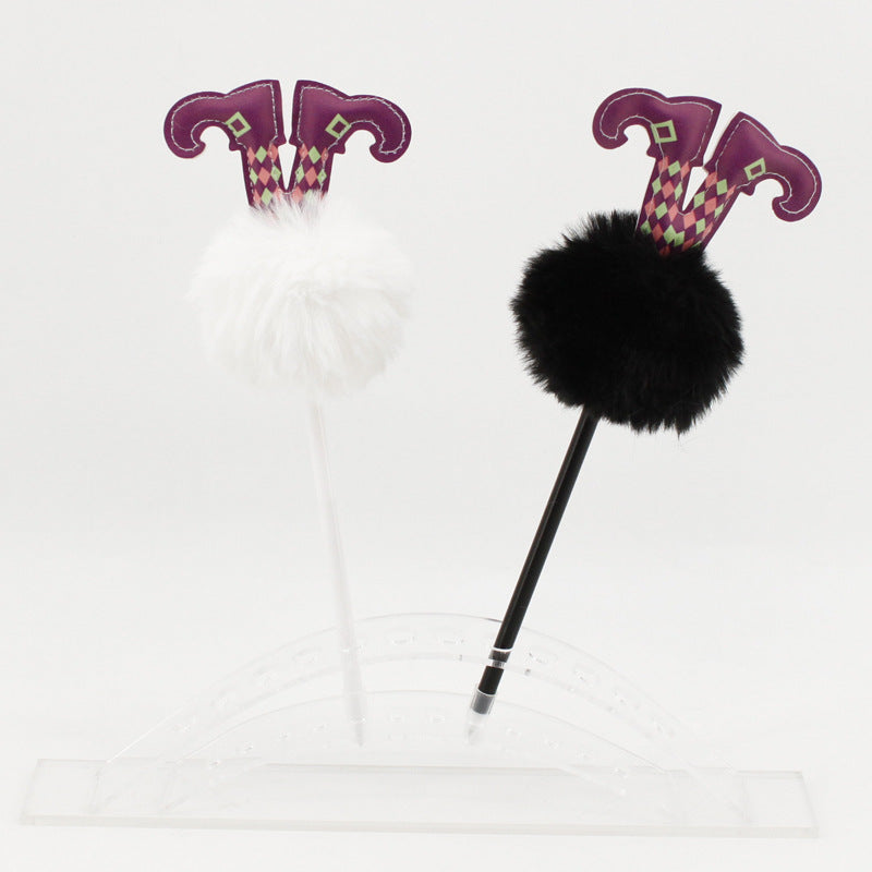 Wholesale Halloween Ghost Festival Bat Skeleton Ghost Witch Hair Ball Plastic Ballpoint Pen