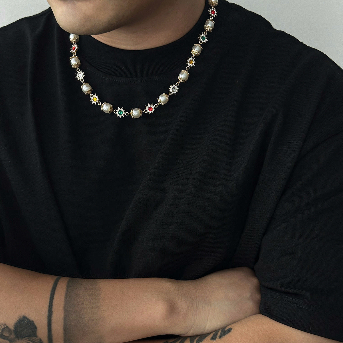 Wholesale men's pearl flower necklace clavicle chain