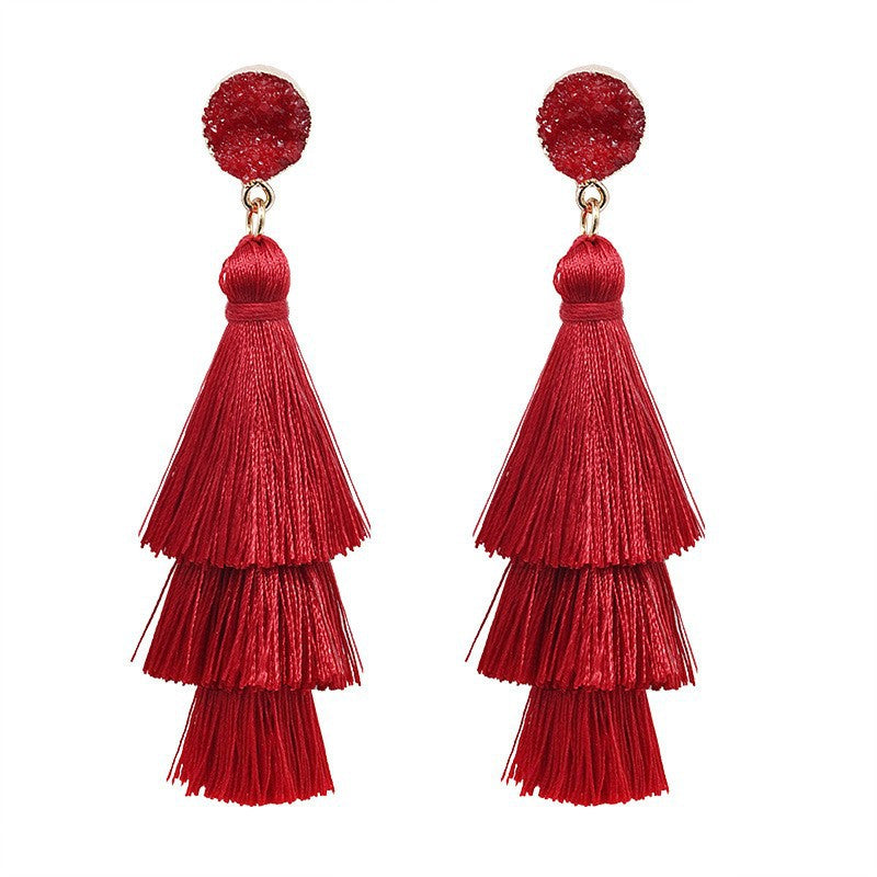 Wholesale Trendy Christmas Tree Bell Tassel Earrings For Women Alloy Hand Woven Long Drop Jewelry Gift Boutique Resale