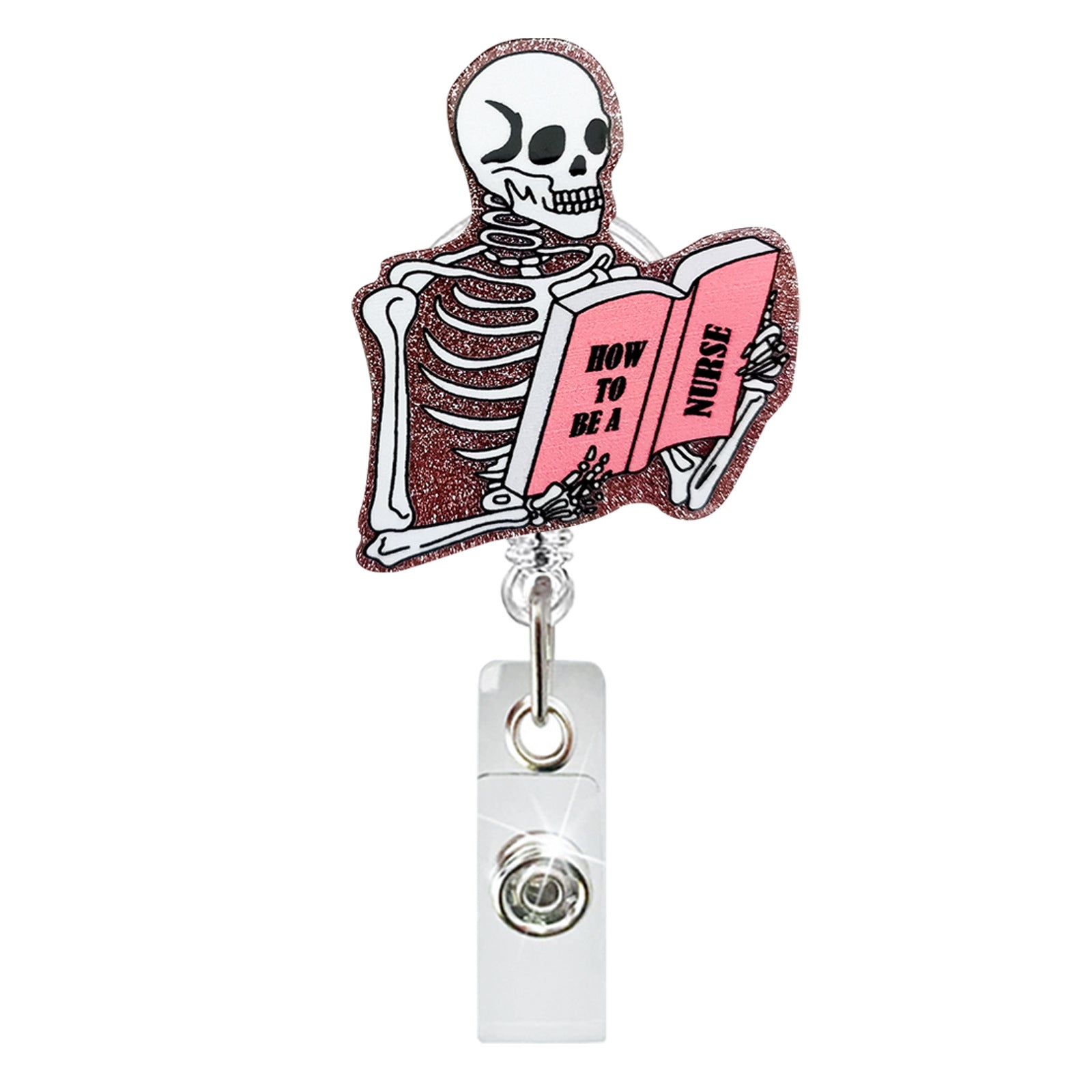 Wholesale Acrylic Skull Alligator Clip Retractable Badge Reel Easy Pull Buckle