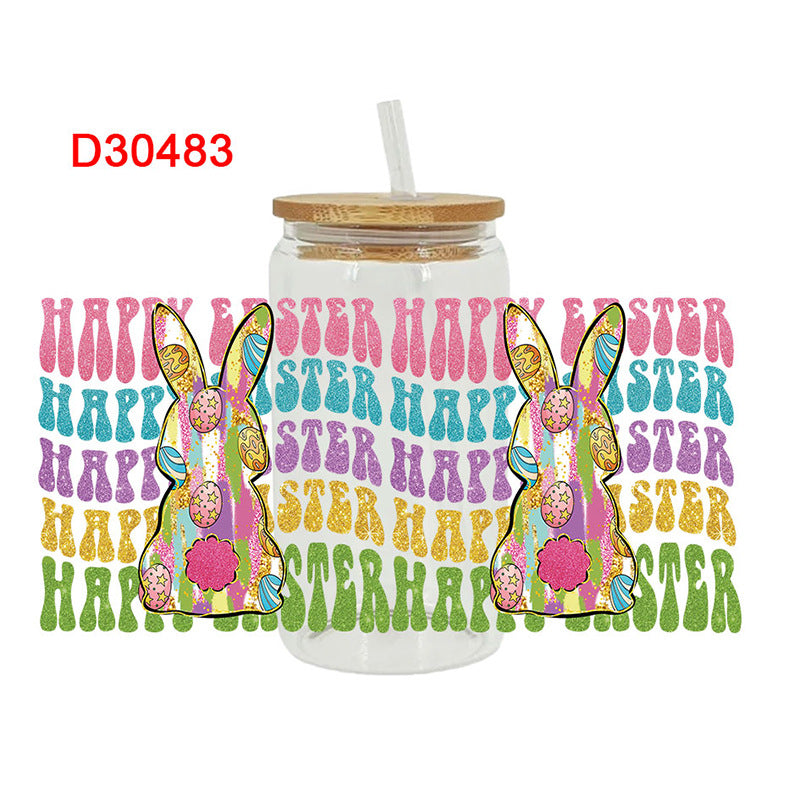 Wholesale Colorful Easter cartoon rabbit with letters 16oz Cup UV DTF Wraps