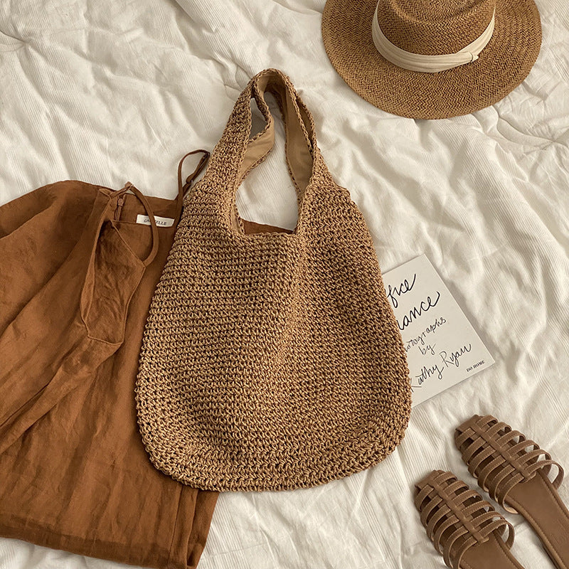 Wholesale One-shoulder large capacity messenger straw bag canvas bag woven bag