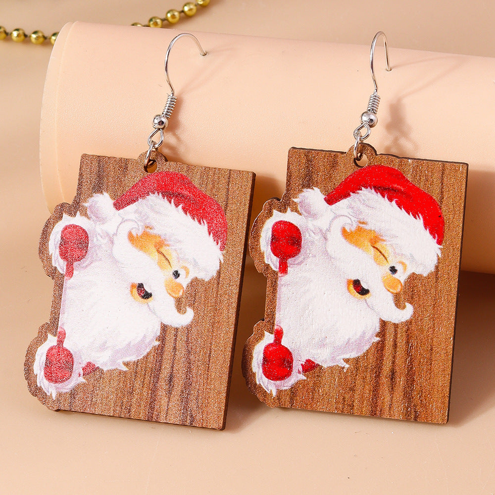 Wholesale Christmas Cartoon Cute Santa Claus Elk Wooden Earrings