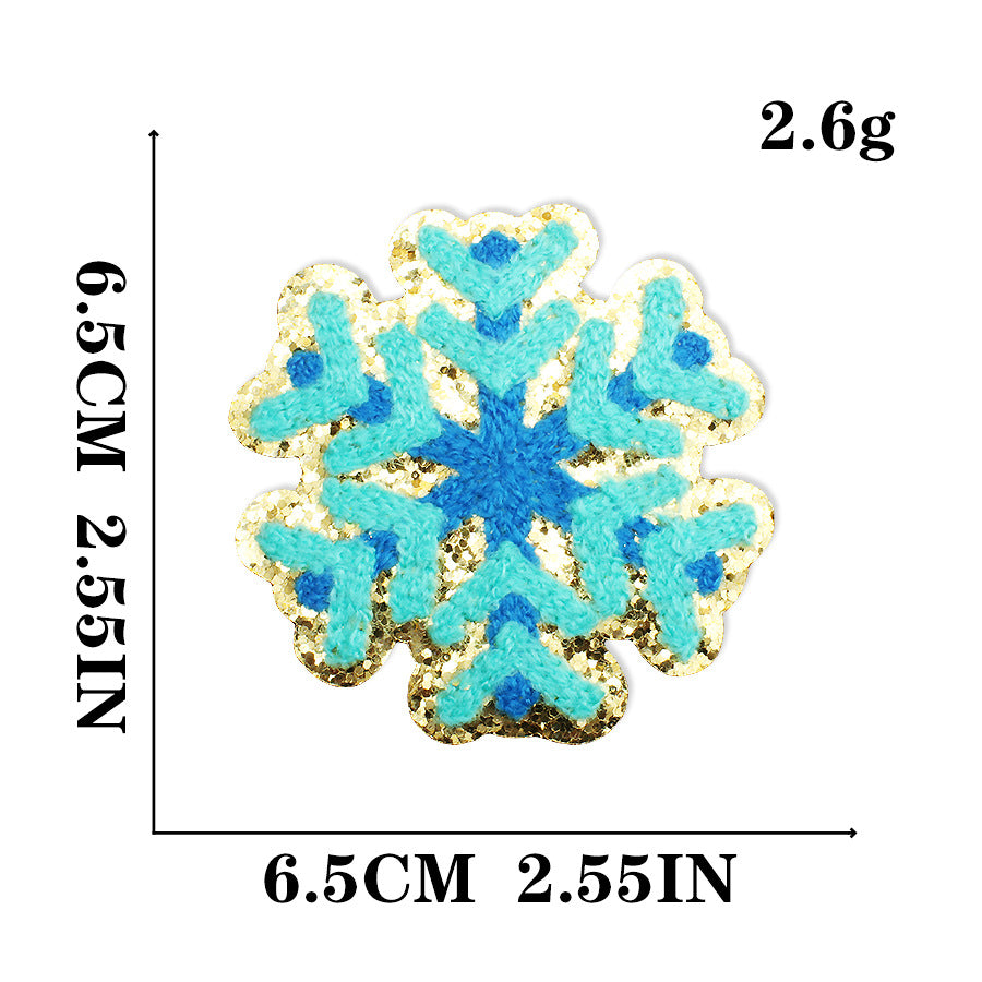 Wholesale Christmas Snowman Embroidered Chenille Sew On Patches Gold Trim For Clothing DIY Craft Supply