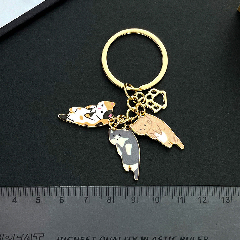 Wholesale three flowers/ orange cat/ blue and white 3 small simulation cute keychain