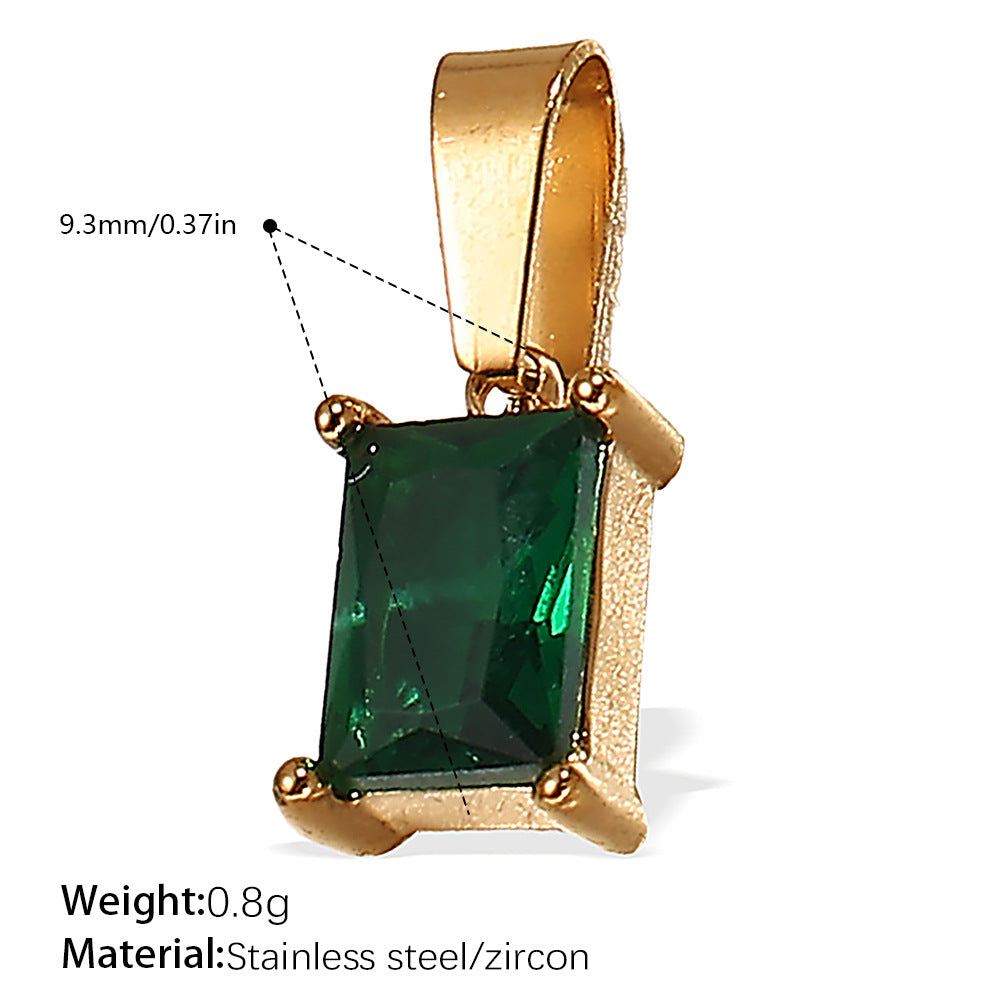 Wholesale Stainless steel 18K gold-plated geometric colorful gemstone rectangular star pendant necklace