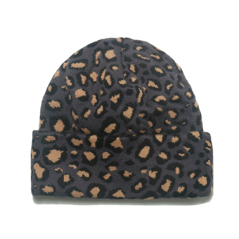 Wholesale Autumn and Winter Cycling Ear Hats Leopard Knitted Acrylic Beanie