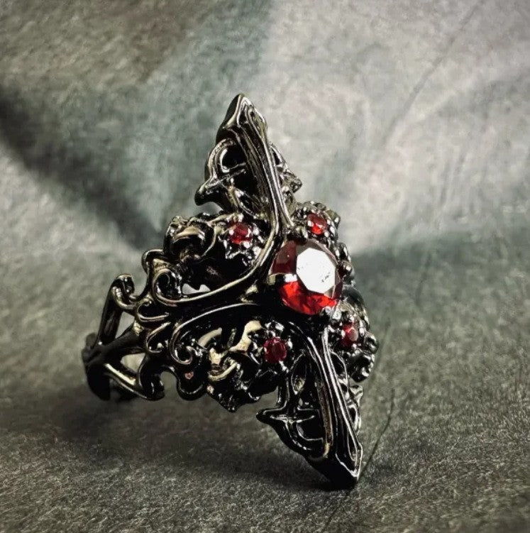 Wholesale Gothic cross diamond and ruby open ring