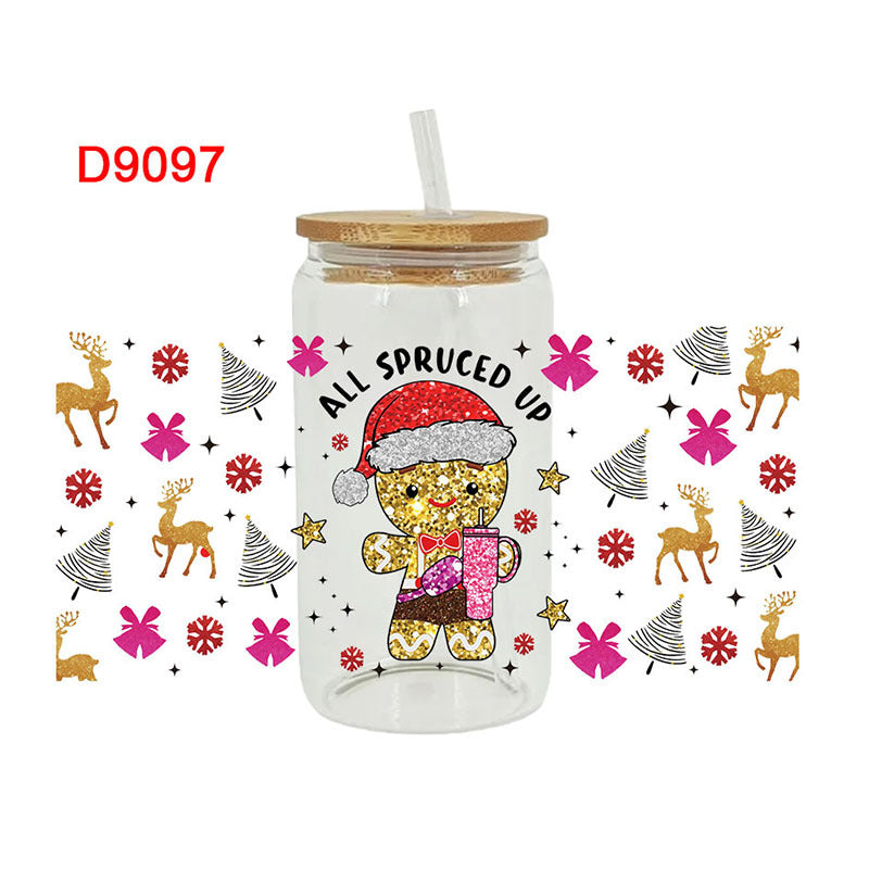 Wholesale Christmas colorful drinks  16oz Cup UV DTF Wraps