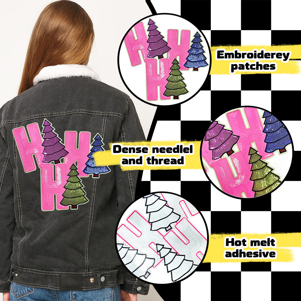 Wholesale Christmas Sequin Embroidered Patch HOHOHO Tree Design DIY For Clothing Bags Hats Decorative Gift