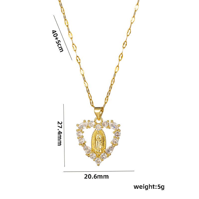 Wholesale  Clavicle Titanium Zircon Light   Madonna  Religion Necklace