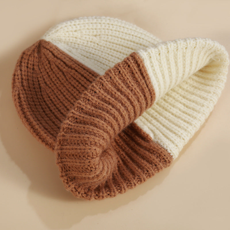 Wholesale Contrast Color Thick Warm Two-color Cute Kitten Pattern Knitted Hat