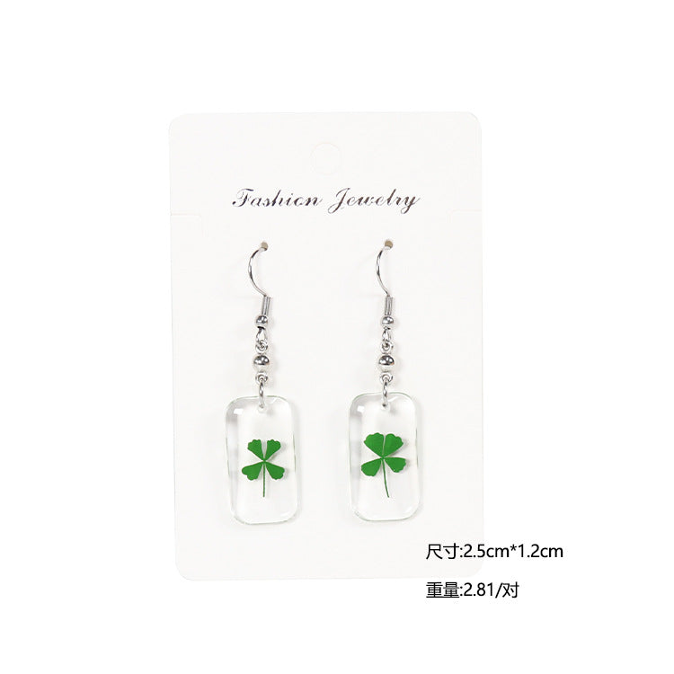 Wholesale 10pcs Four-leaf Clover Natural Specimen Earrings