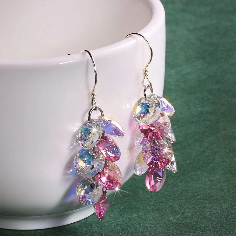 Wholesale Super Shiny Synthetic Crystal Light Purple Multi-Layered Disc Color Earrings