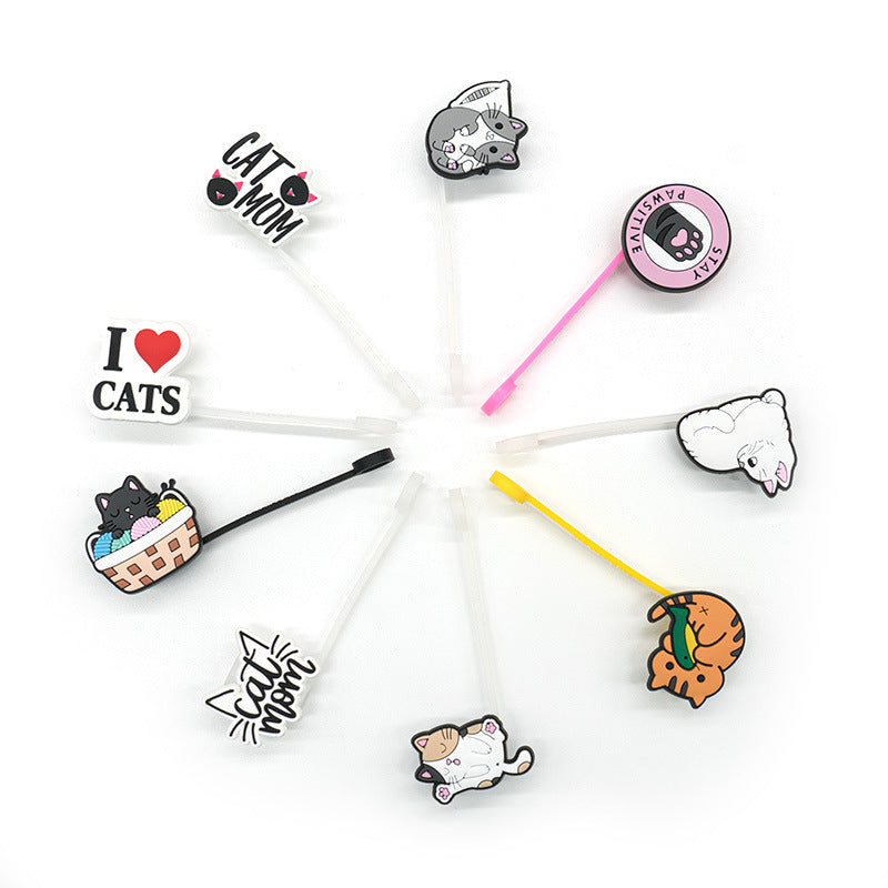 Wholesale 10pcs Animal Cat Cartoon Straw Cap Silicone Dust Plug