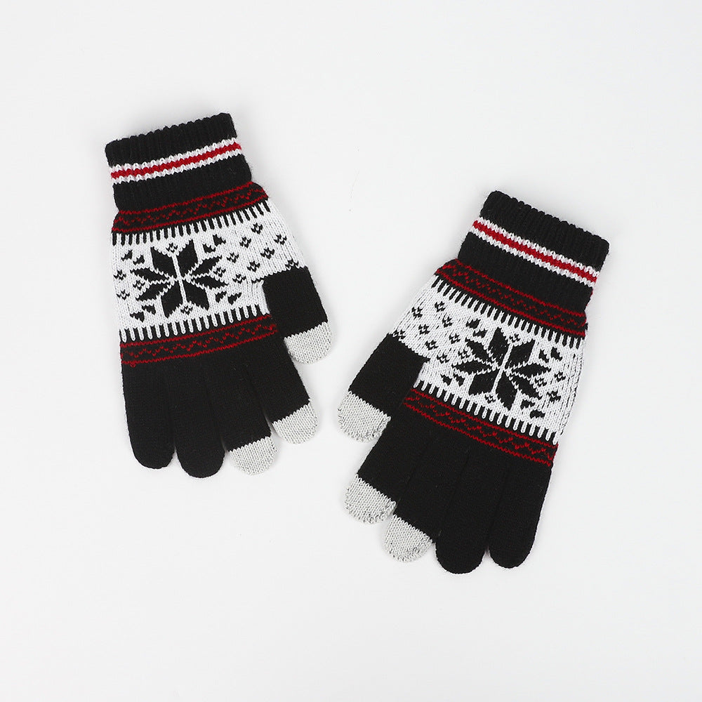 Wholesale Christmas and Winter Velvet Jacquard Warm Touch Screen Knitted Gloves