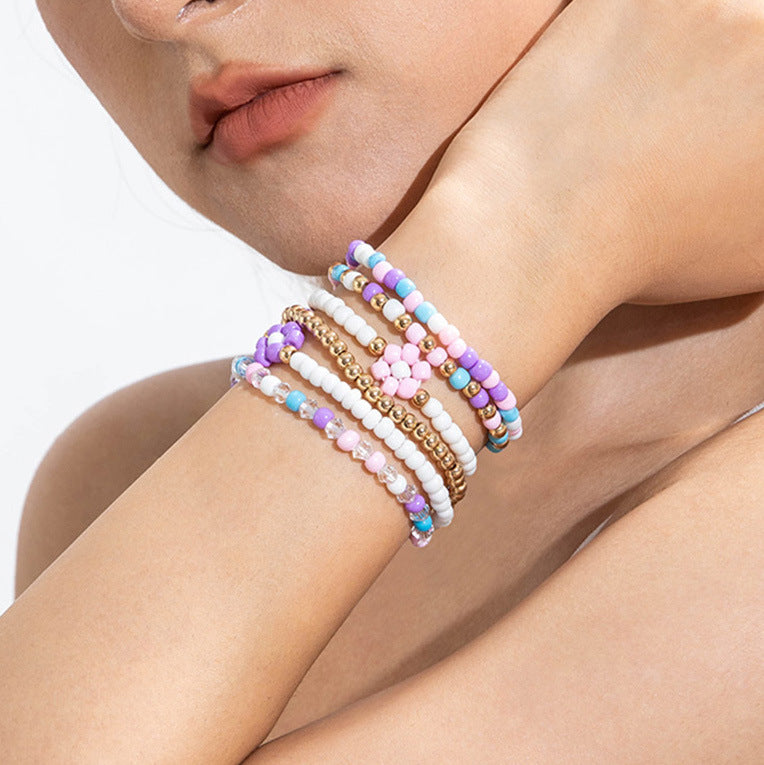 Wholesale Bohemian Rice Bead Multi-Layered Elastic Bracelet Set