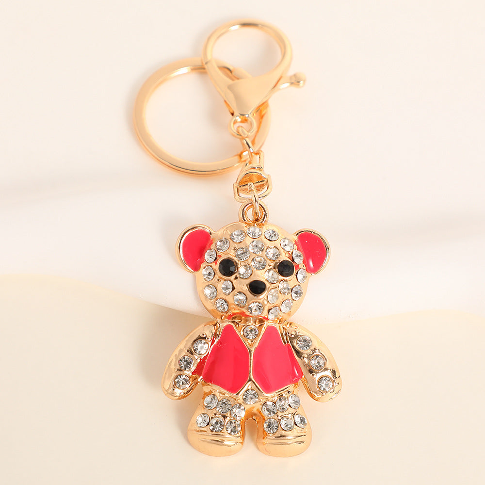 Wholesale Cute vest bear set with diamonds Metal Keychain