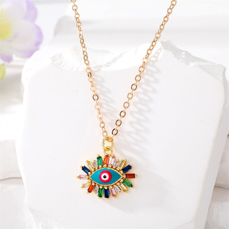 Wholesale Color Inlaid Zircon Color Drip Devil Eye Alloy Necklaces