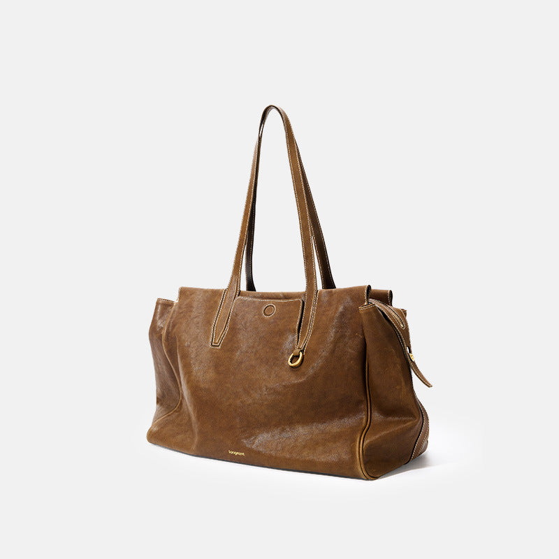 Wholesale Vegetable tanned cowhide briefcase large capacity shoulder bag