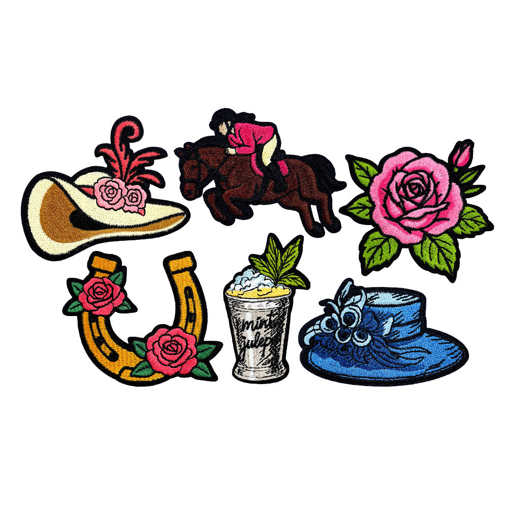 Wholesale American Retro Iron On Embroidered Patch Kentucky Derby Horseshoe Design For et DIY Accessory