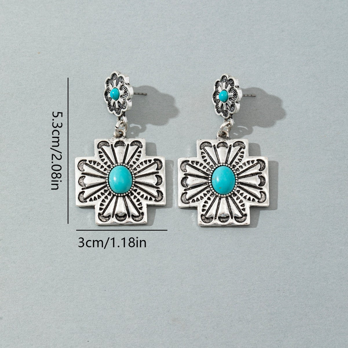 Wholesale Vintage Western Turquoise Oval Exaggerated Earrings