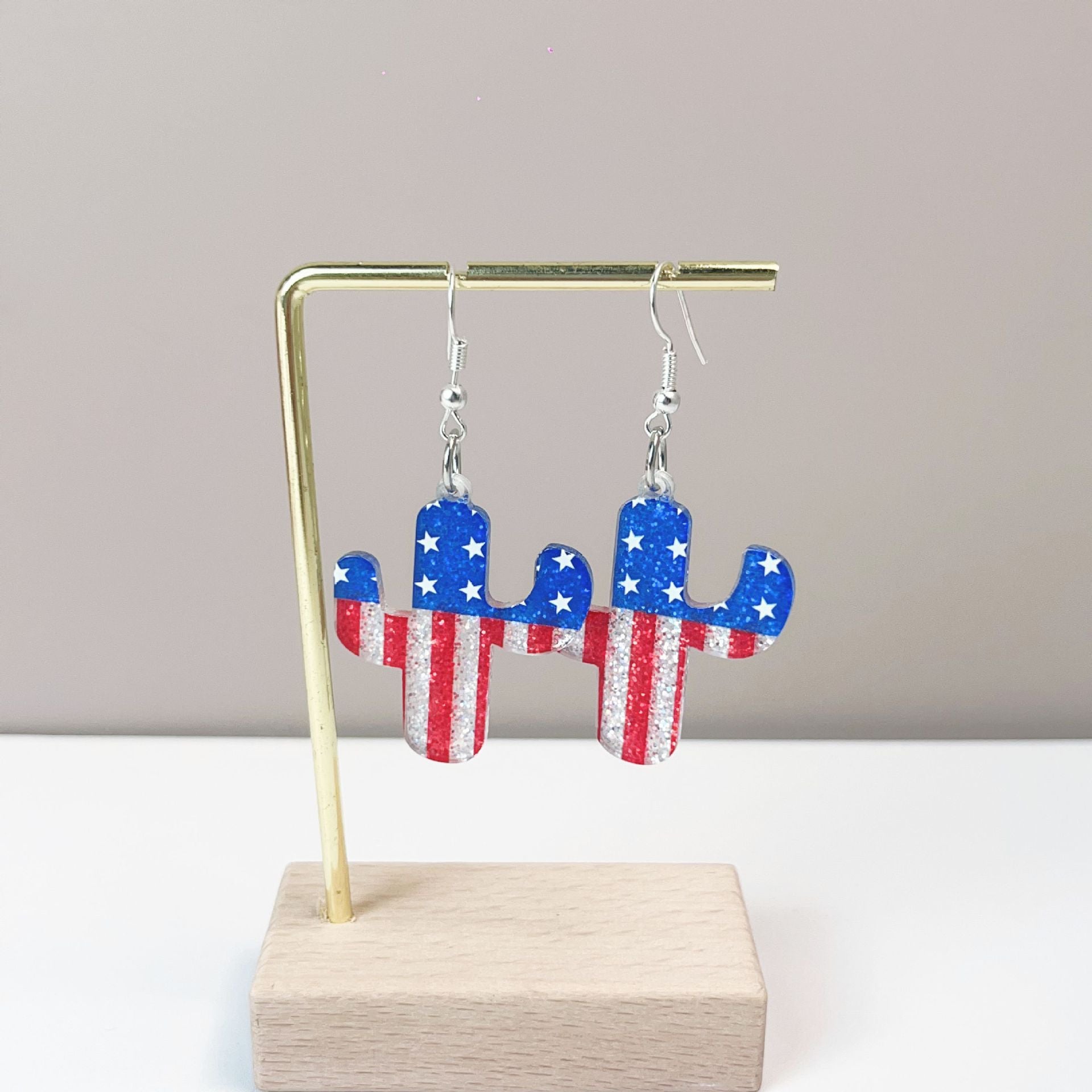 Wholesale Independence Day Flag Red Blue Sunflower Love Earrings