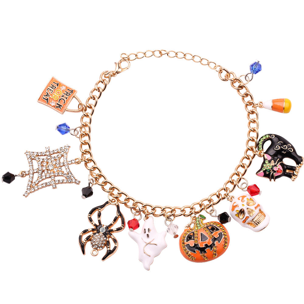 Wholesale 2PCS Halloween Pumpkin Head Ghost Spider Alloy Bracelet