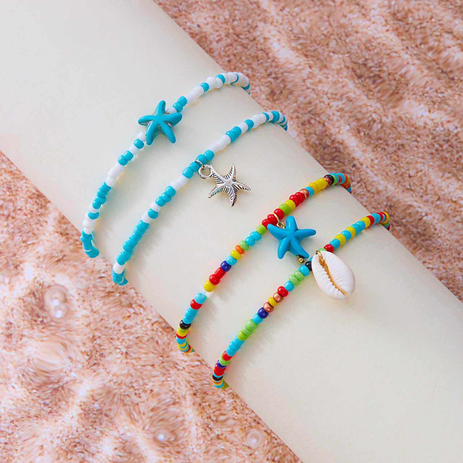 Wholesale Holiday Style Rice Pearl Conch Devil' s Eye Anklet Bracelet