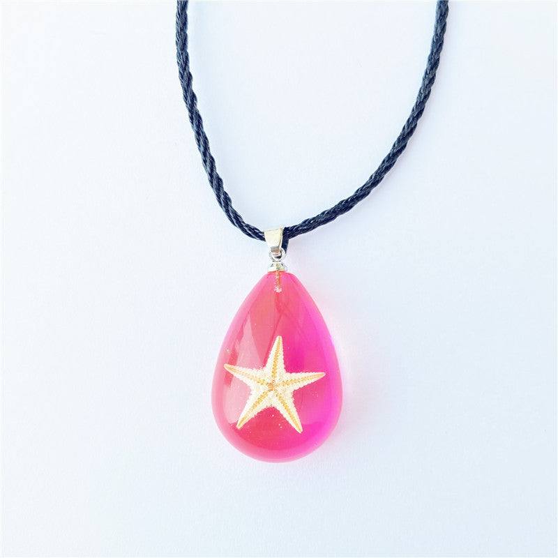 Wholesale 6pcs Natural Starfish Amber Pendant Necklace