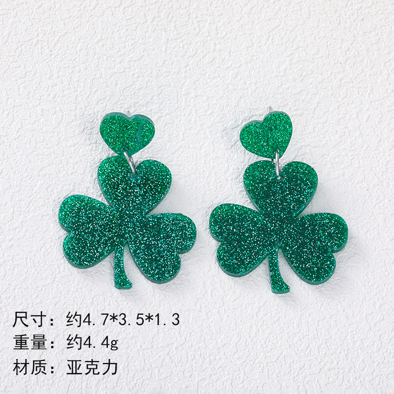 Wholesale St. Patrick's Festival Green Clover Leaf Acrylic Earrings for Women