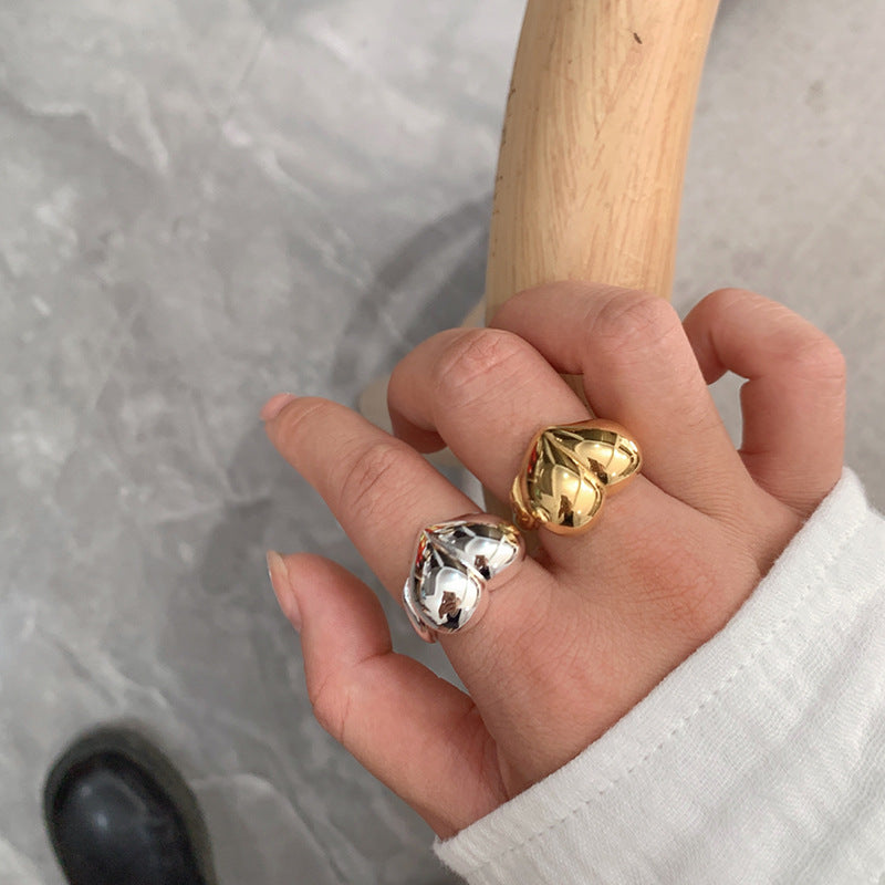 Wholesale Titanium Steel Heart Three-dimensional Solid Rings