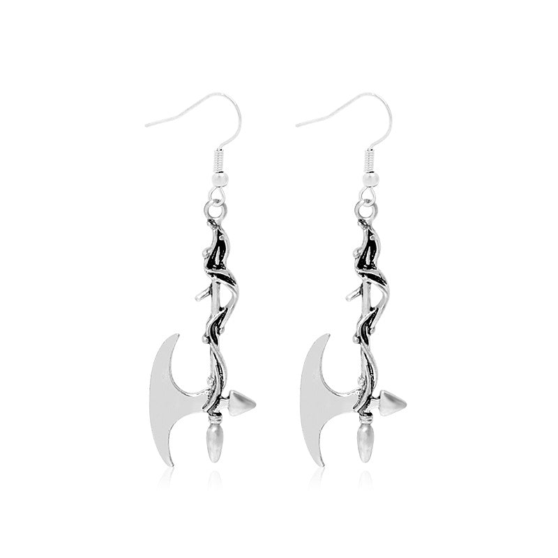 Wholesale Gothic Medieval Sword Earrings Silver Chain Cross Drop Jewelry Accessory Party Style