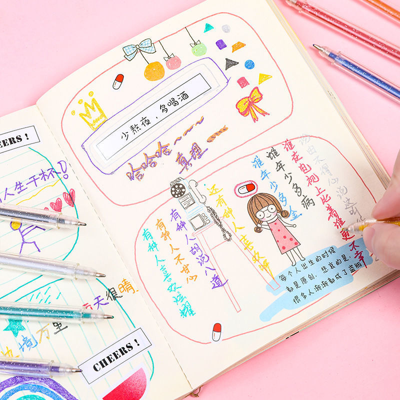 Wholesale Glitter Gel Pen 8 Colors Plastic Handbook Highlighter
