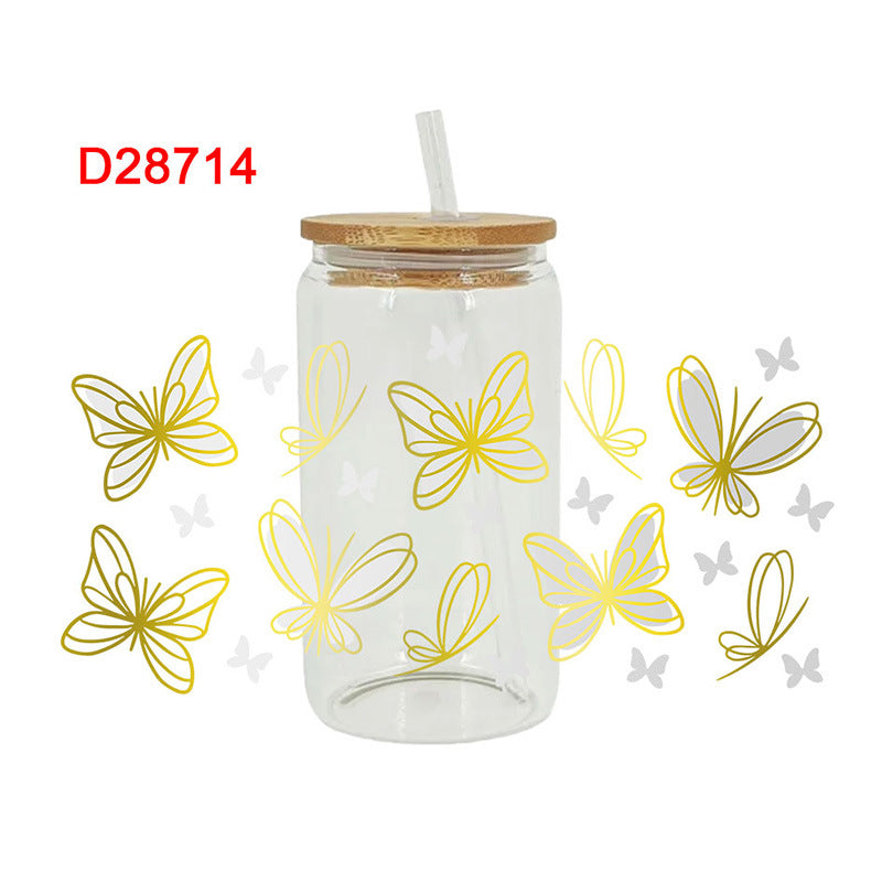 Wholesale Colorful Dancing Butterfly 16oz Cup UV DTF Wraps