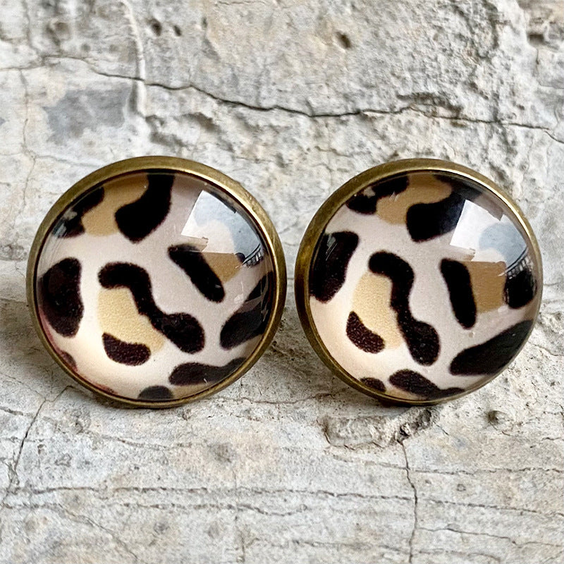 Wholesale 3 Pairs/pack Christmas Plaid Leopard Print Cow Pattern Glass Stud Earrings