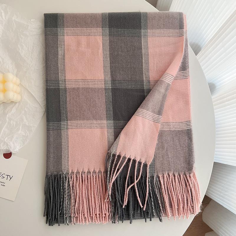 Wholesale Korean Version Winter Imitation Cashmere Retro Grid Japanese Tassel Shawl Warm Scarf