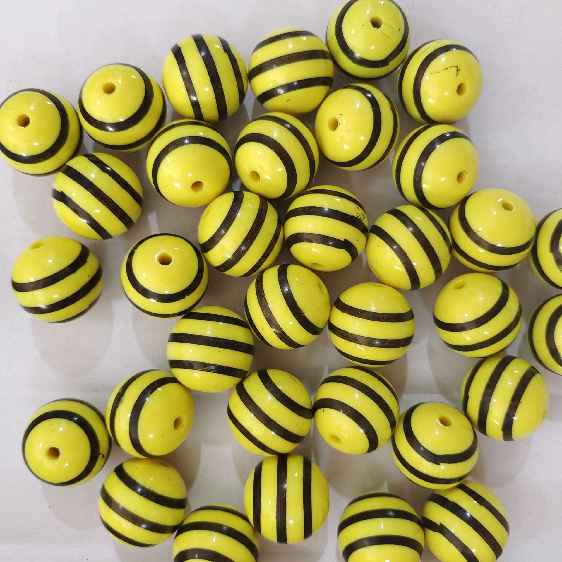 Wholesale 5pcs 20mm Acrylic Yellow Bee Stripe Print Beads
