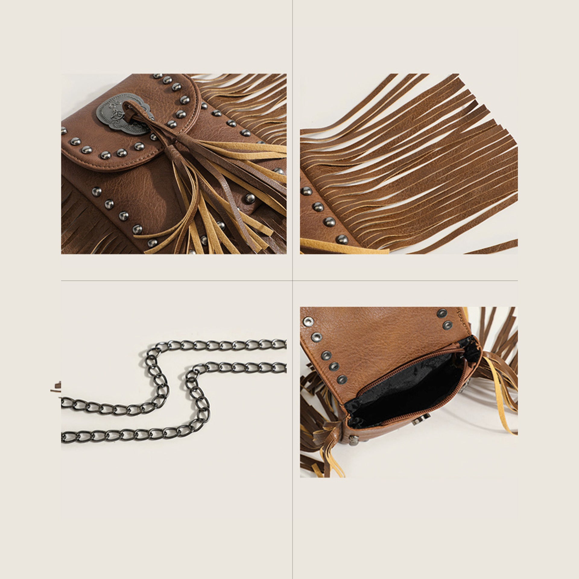 Wholesale Vintage Tassel Rivet Shoulder Crossbody Bag