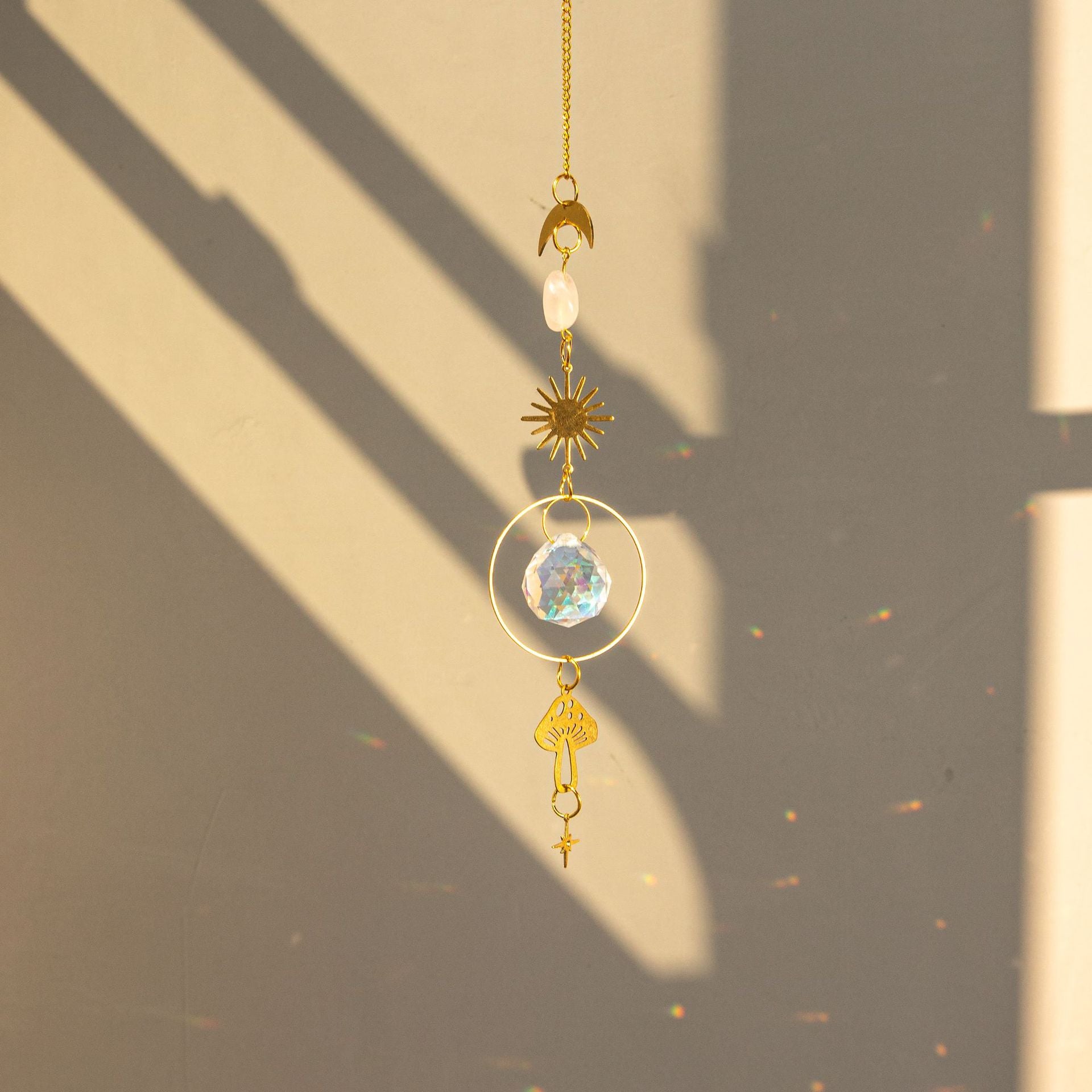 Wholesale Suncatcher Brass Butterfly Raw Stone Crystal Wind Chime Decoration