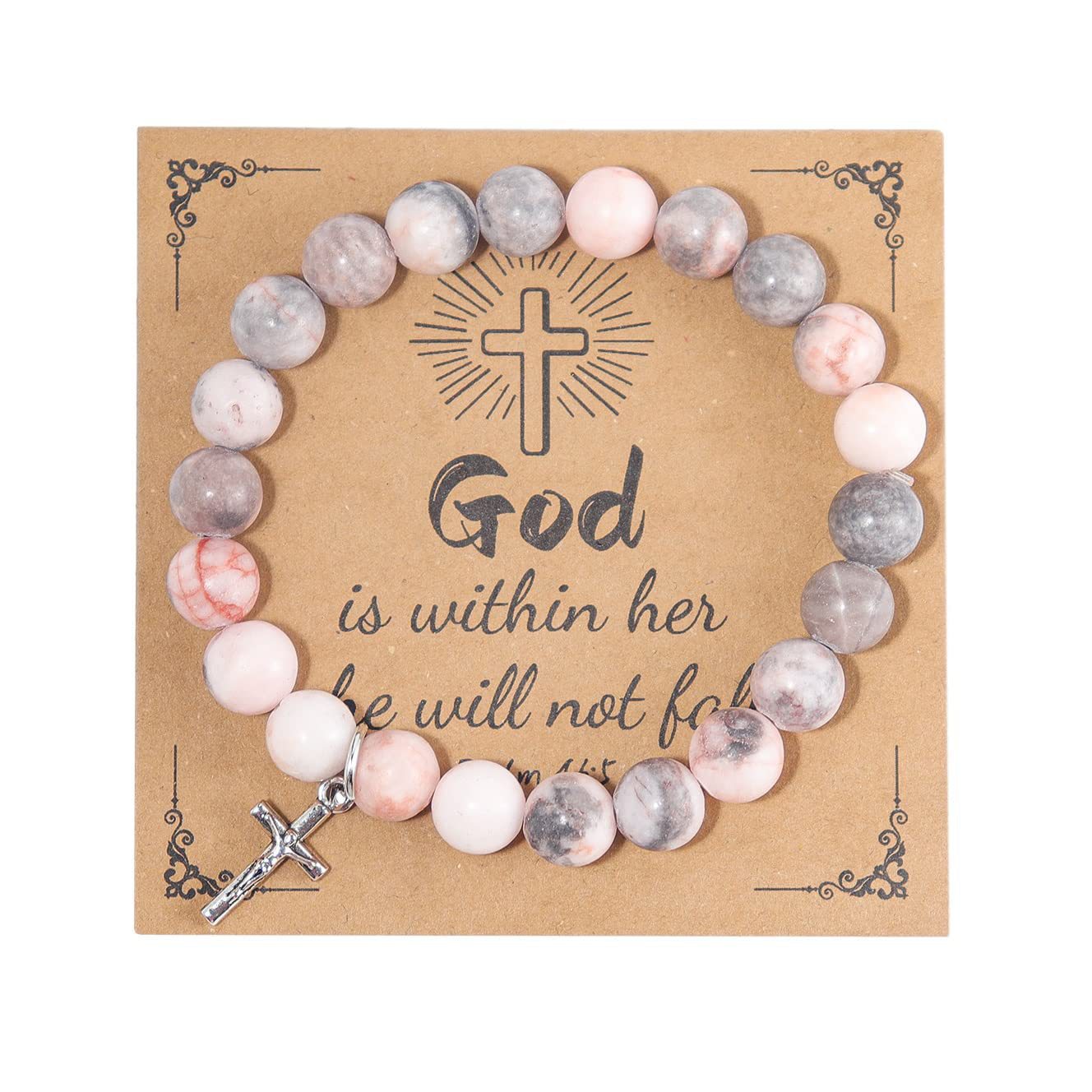 Wholesale Pink Zebra Stripe Amethyst Cross Bracelet